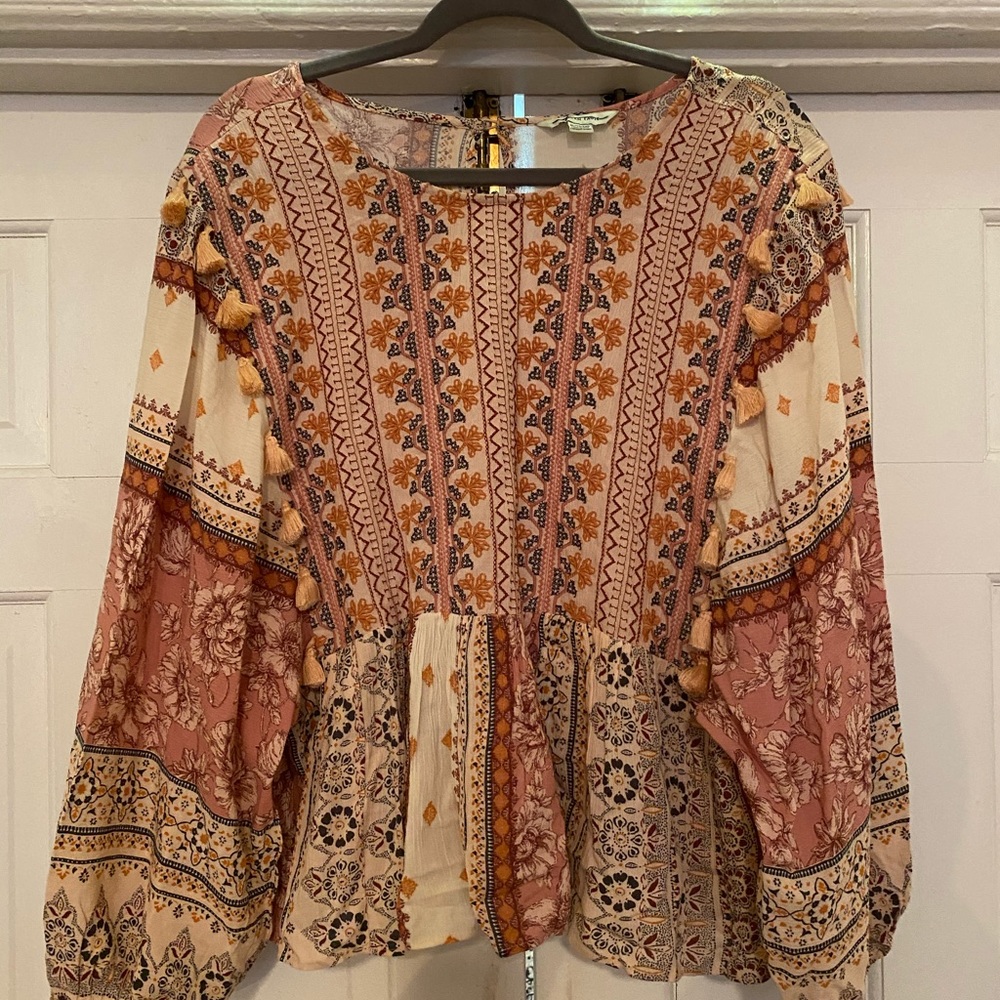 American Eagle Boho Peasant Top with Tassels